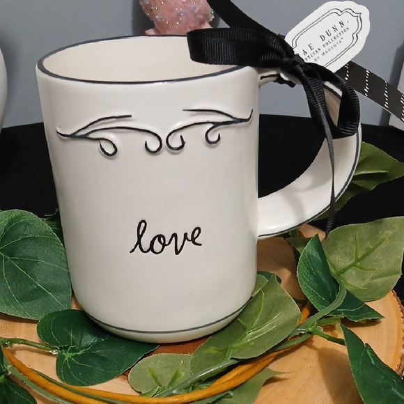 Rae Dunn Other - Rae Dunn White Mug with Black Script and Scroll Accents NWT